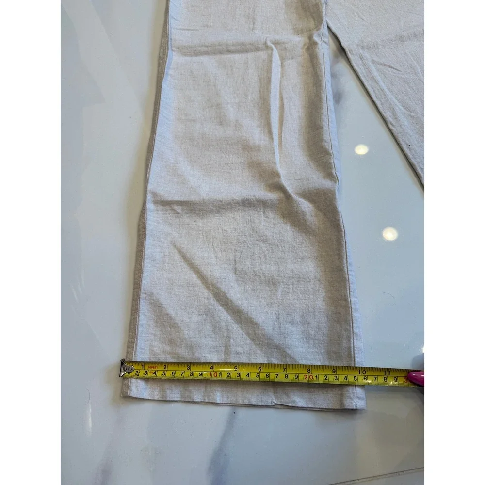 H&M Women Beige Linen Blend Wide Leg Elastic Waist Pants XS NWT 1209522 008